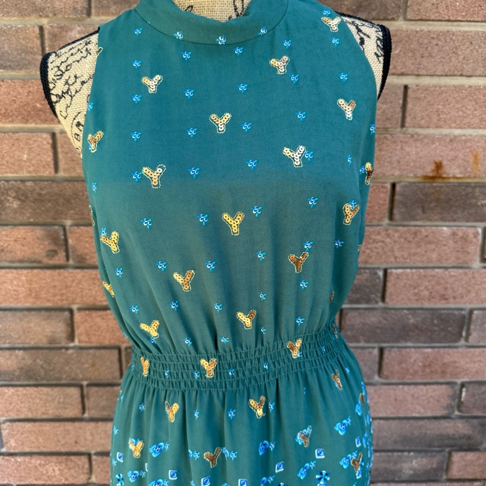 Anthropologie Bates Motel Empyrean Dress Sachin + Babi Green size 6 Sequin Flora - Picture 2 of 7
